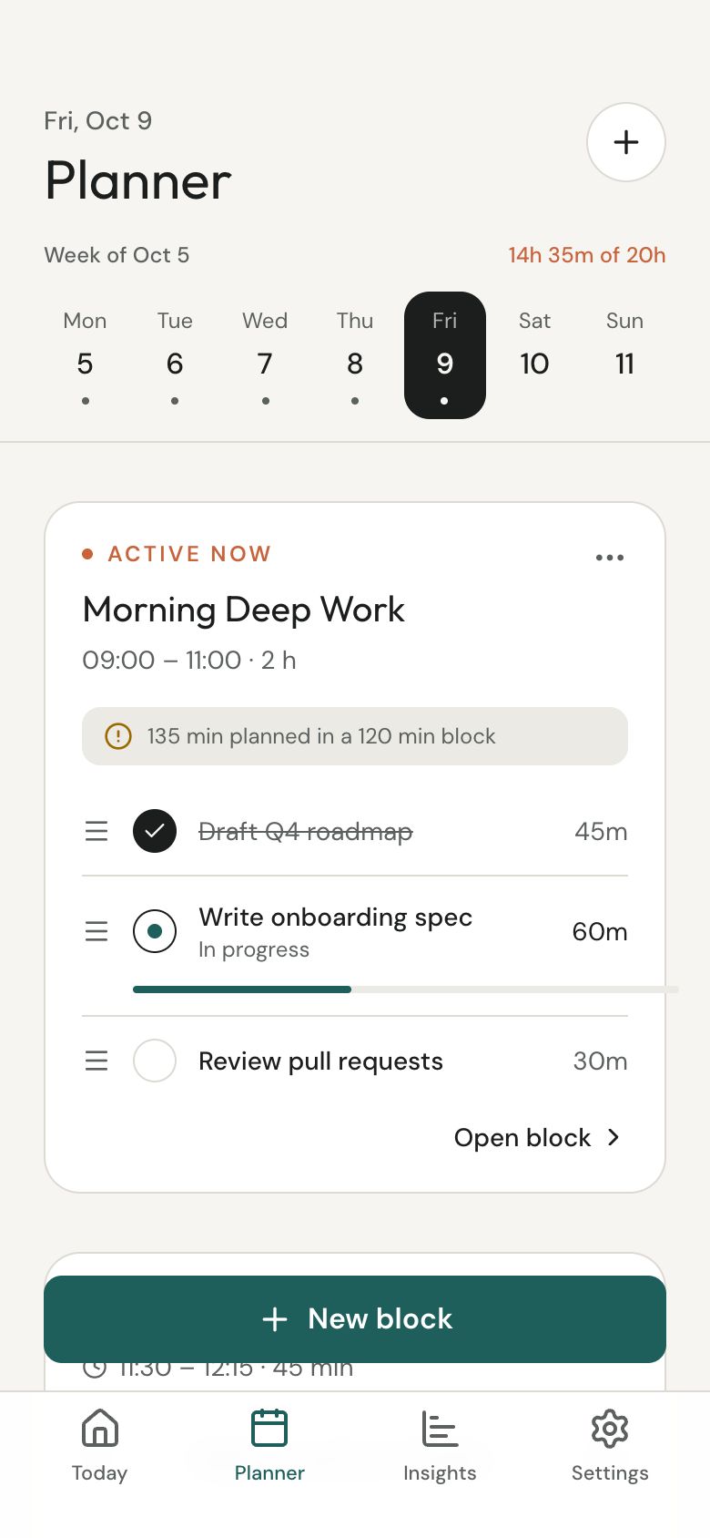 Fokus Planner screen