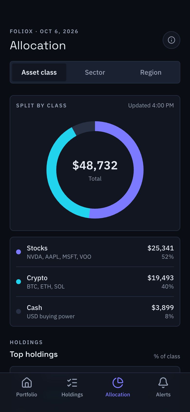 Foliox Allocation screen