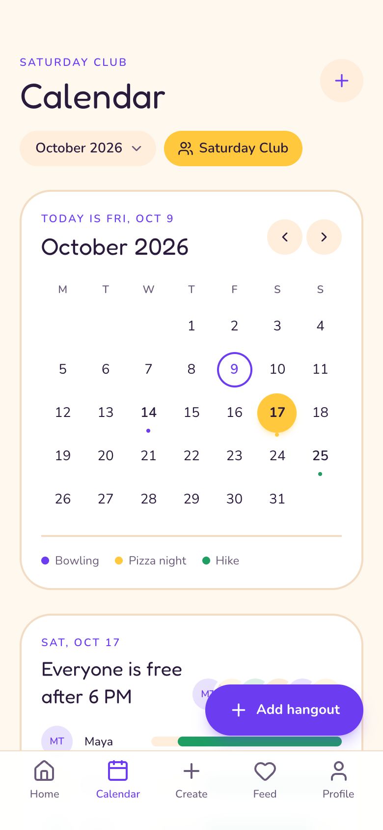 Huddle Shared Calendar screen