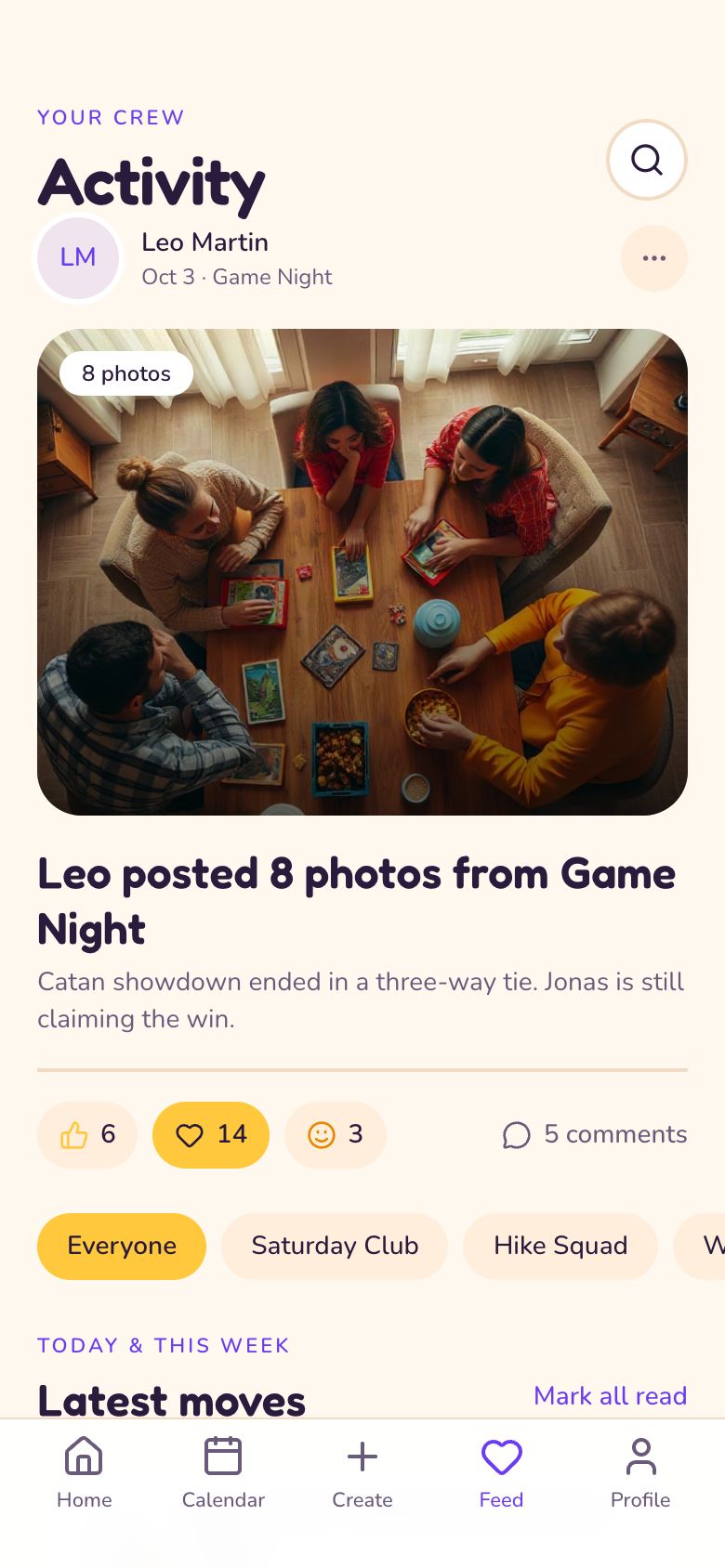 Huddle Friends Activity screen