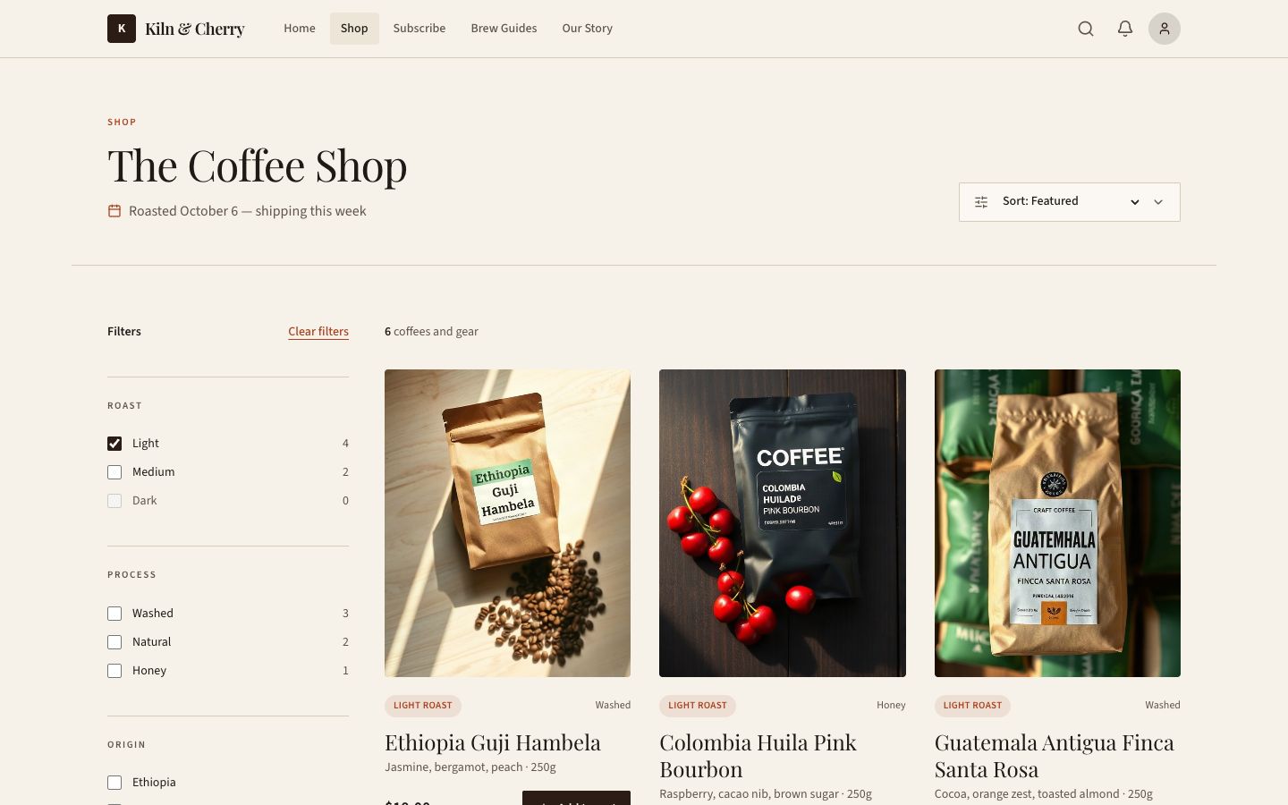Kiln & Cherry Shop page