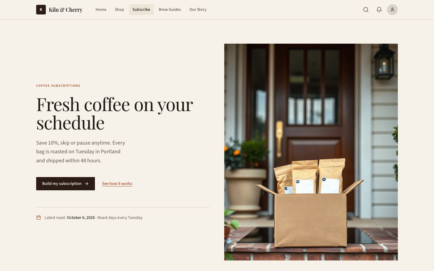 Kiln & Cherry Subscriptions page
