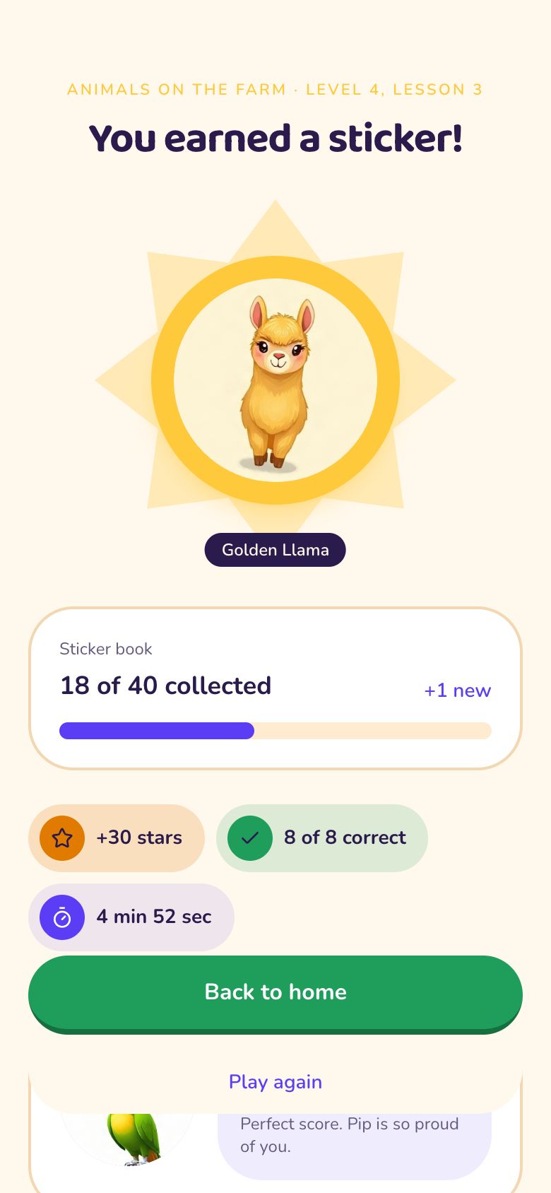 Lingo Buddies Lesson Complete screen