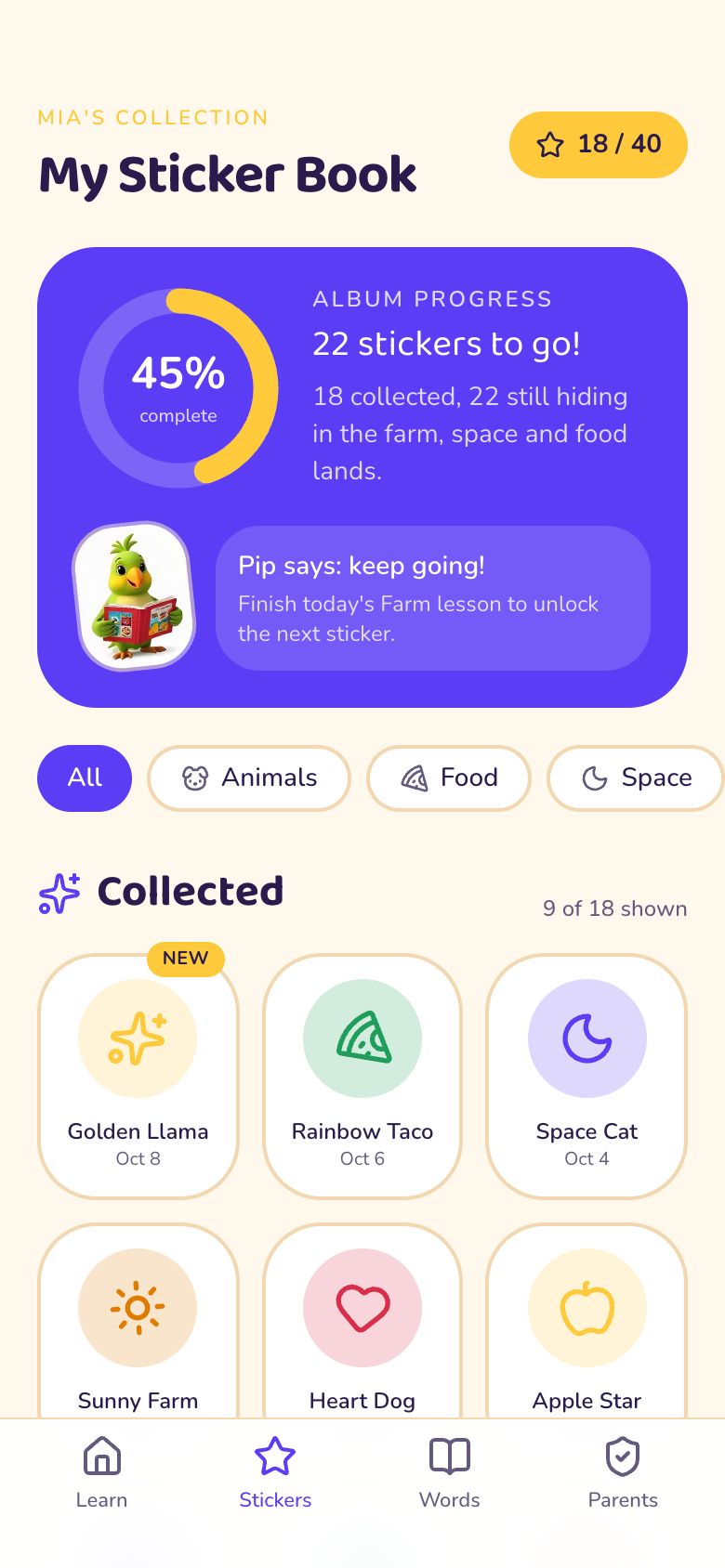 Lingo Buddies Sticker Book screen