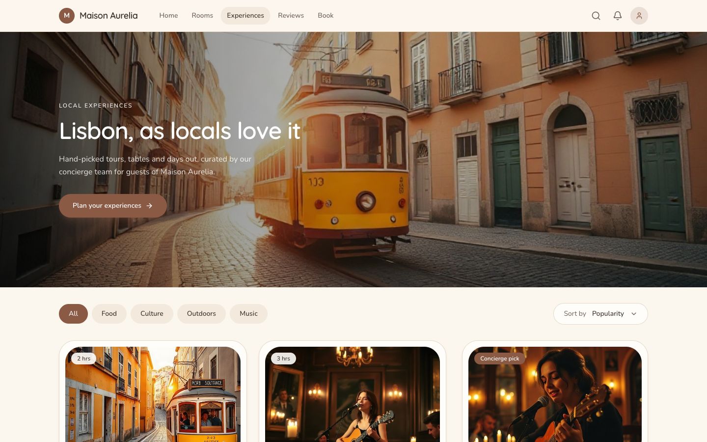 Maison Aurelia Local Experiences page