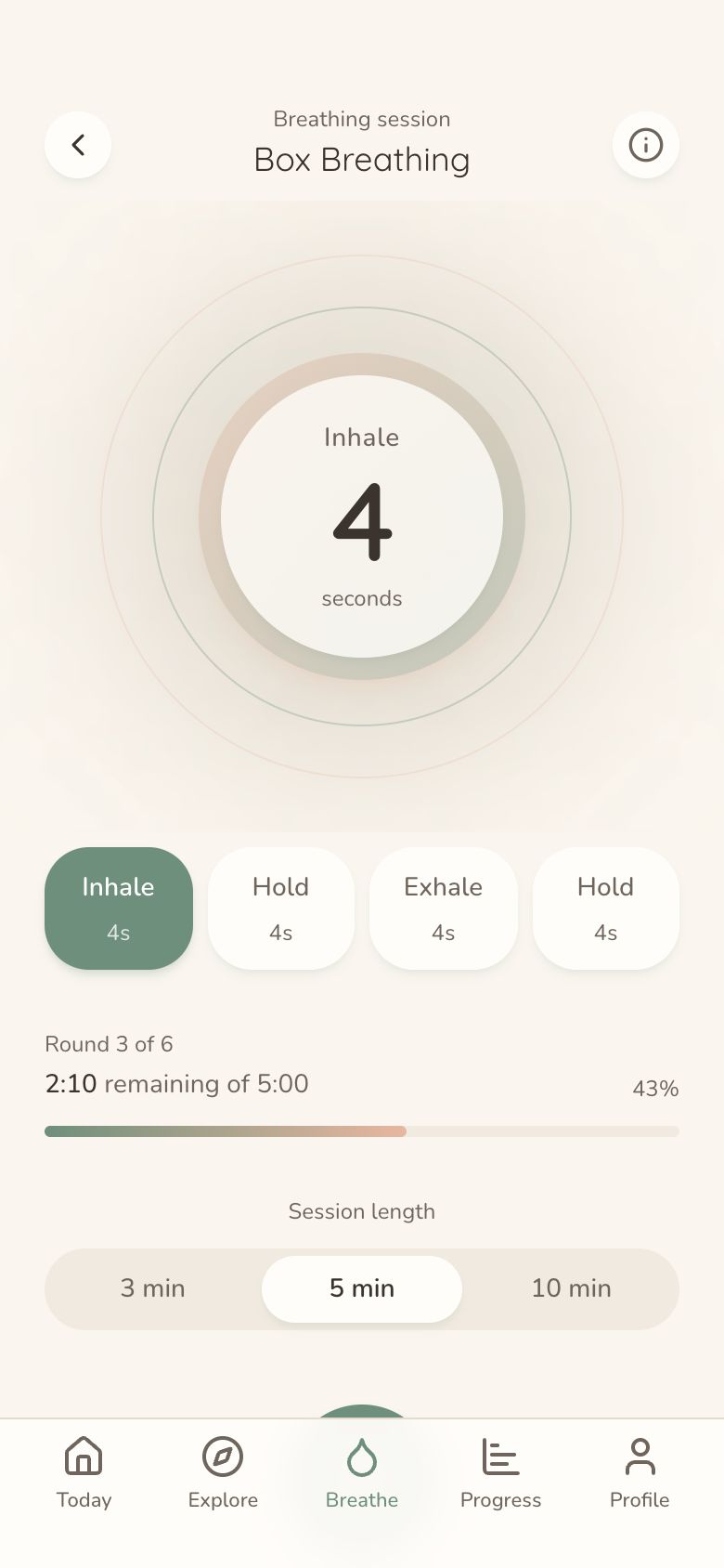Stillwater Breathing Session screen