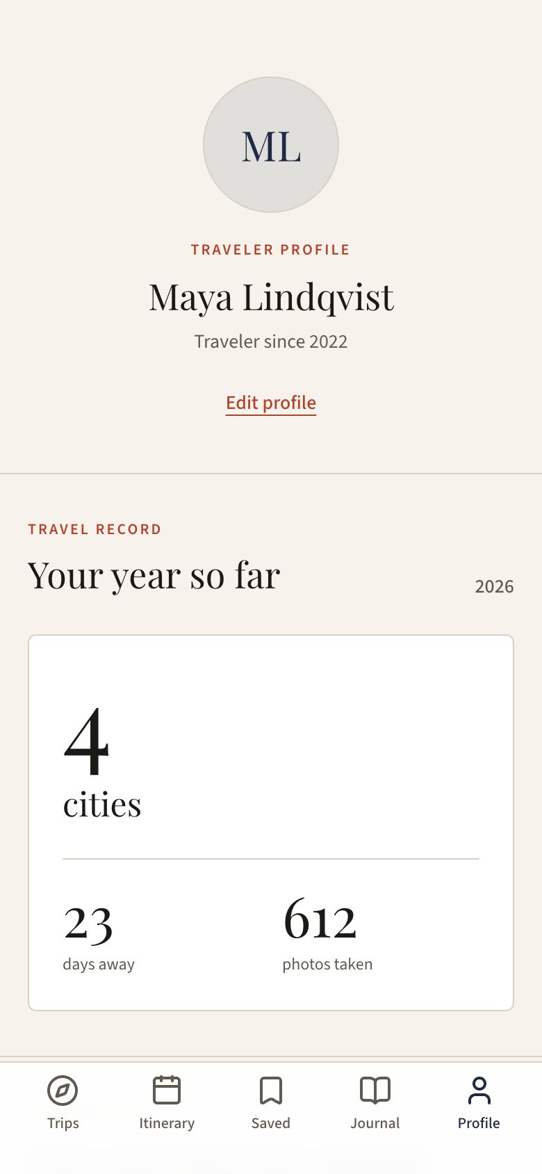 Wanderpage Profile screen
